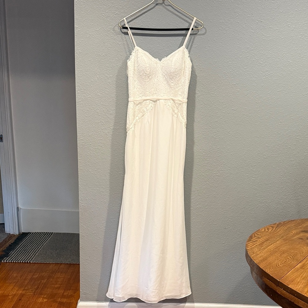 Azazie Sydney Ivory Spaghetti Strap Dress